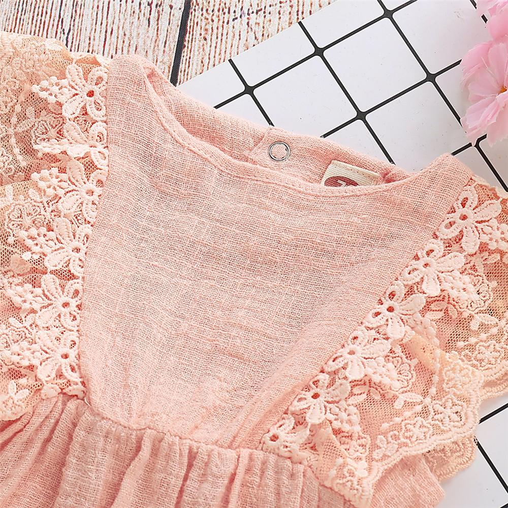 Catpapa girl |【2PCS】 0-18M Baby Girl Set | Lace Trim Romper + Matching Bow Headband | Baby girls clothes sets outfits | Cute baby dresses | 3 months baby girl dress | Soft Summer Outfit