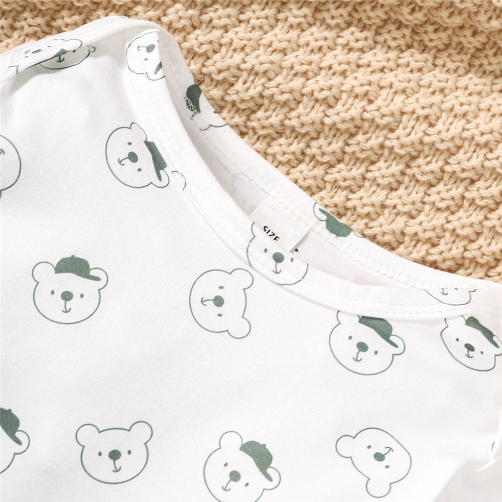【3-24M】 2PCS Infant Outfit: Bear Print Long-Sleeve Bodysuit + Corduroy Overalls – Cute Spring & Autumn Casual Set