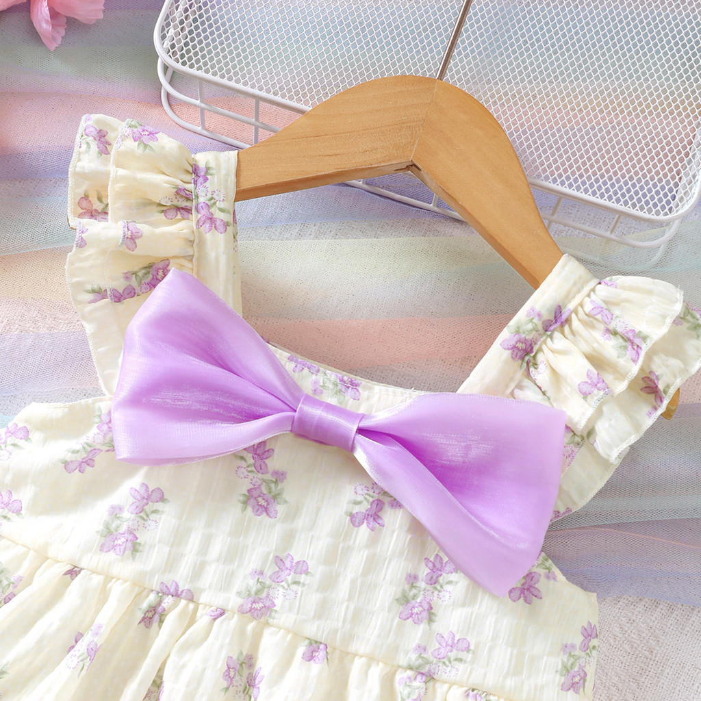 Catpapa boy/ Dress for 1-6Years Baby&Child Layered pink purple bow paired with casual / Kids fancy dresses / fashionable, breathable floral patterns for spring and summer seasons Dress Outfit