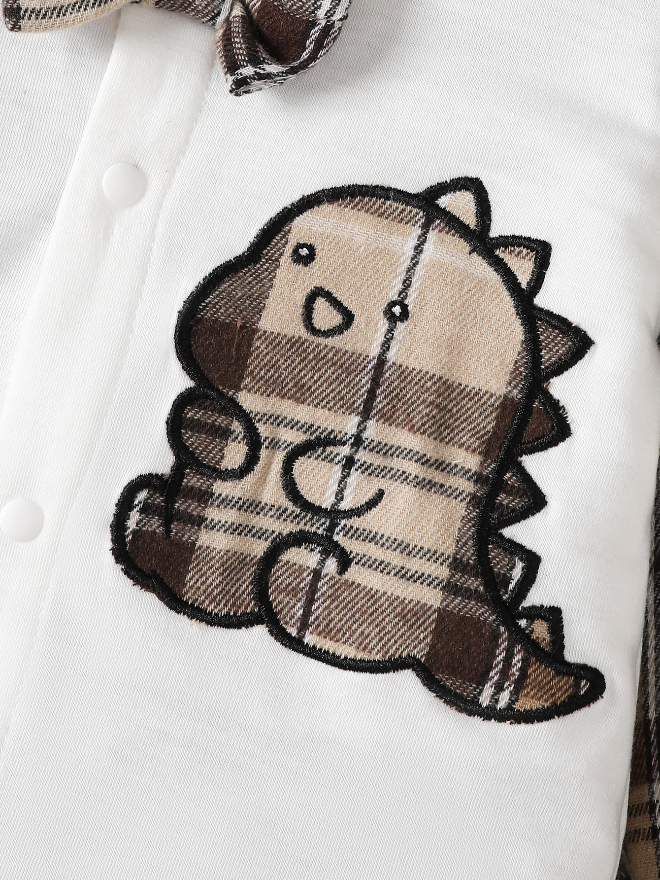 Catpapa boy Plaid Spliced Dinosaur Applique Bow Tie Long Sleeve Baby Jumpsuit, 0-2Y Baby Boys, Soft Skin-Friendly Fabric, For Baby Photoshoots & Family Gatherings boys clothing set baby romper