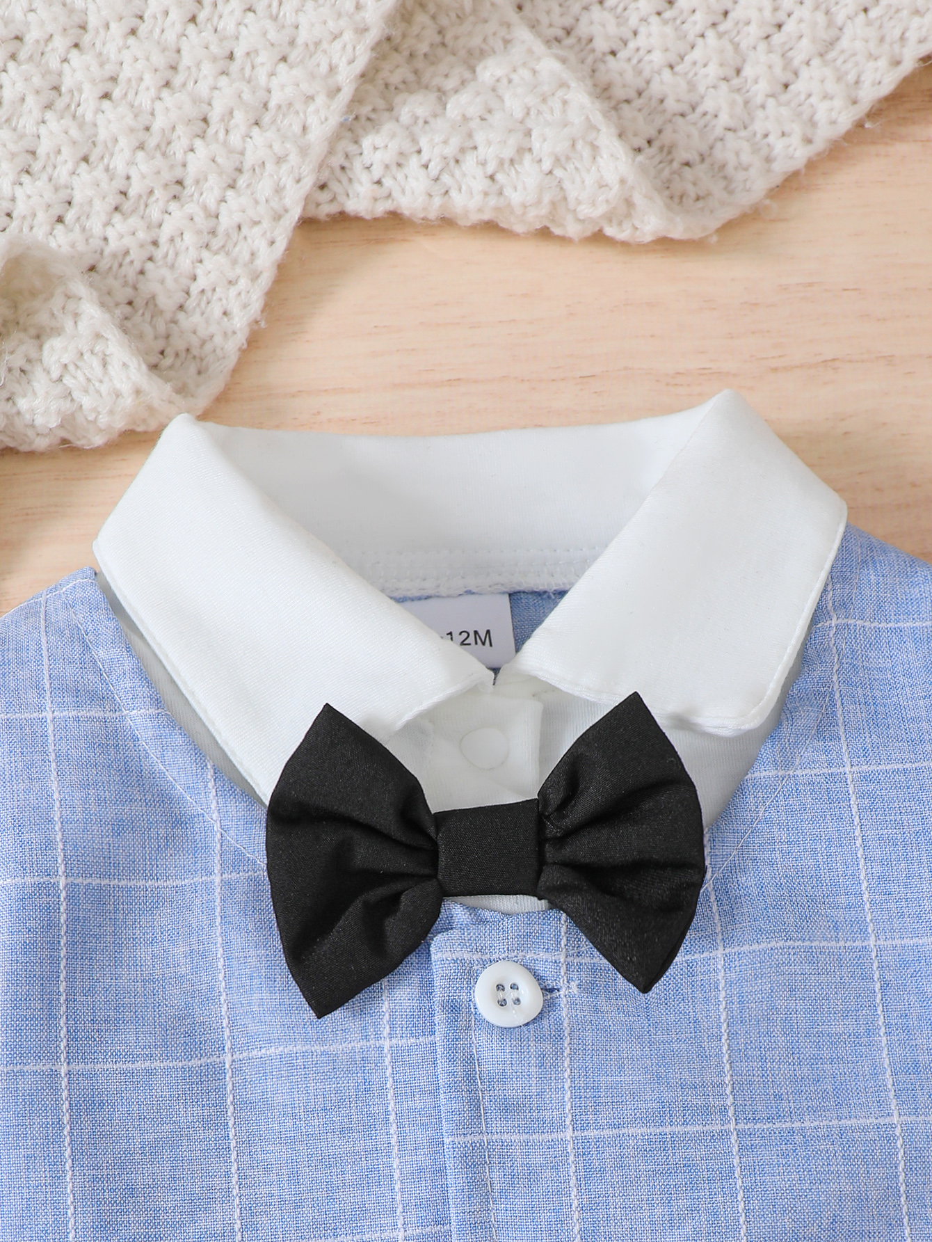 Catpapa boy Two-Piece Grid Vest Bow Tie Long Sleeve Baby Romper, 0-2Y Baby Boys, Soft Breathable Fabric, For Birthday Parties & Baby Photoshoots