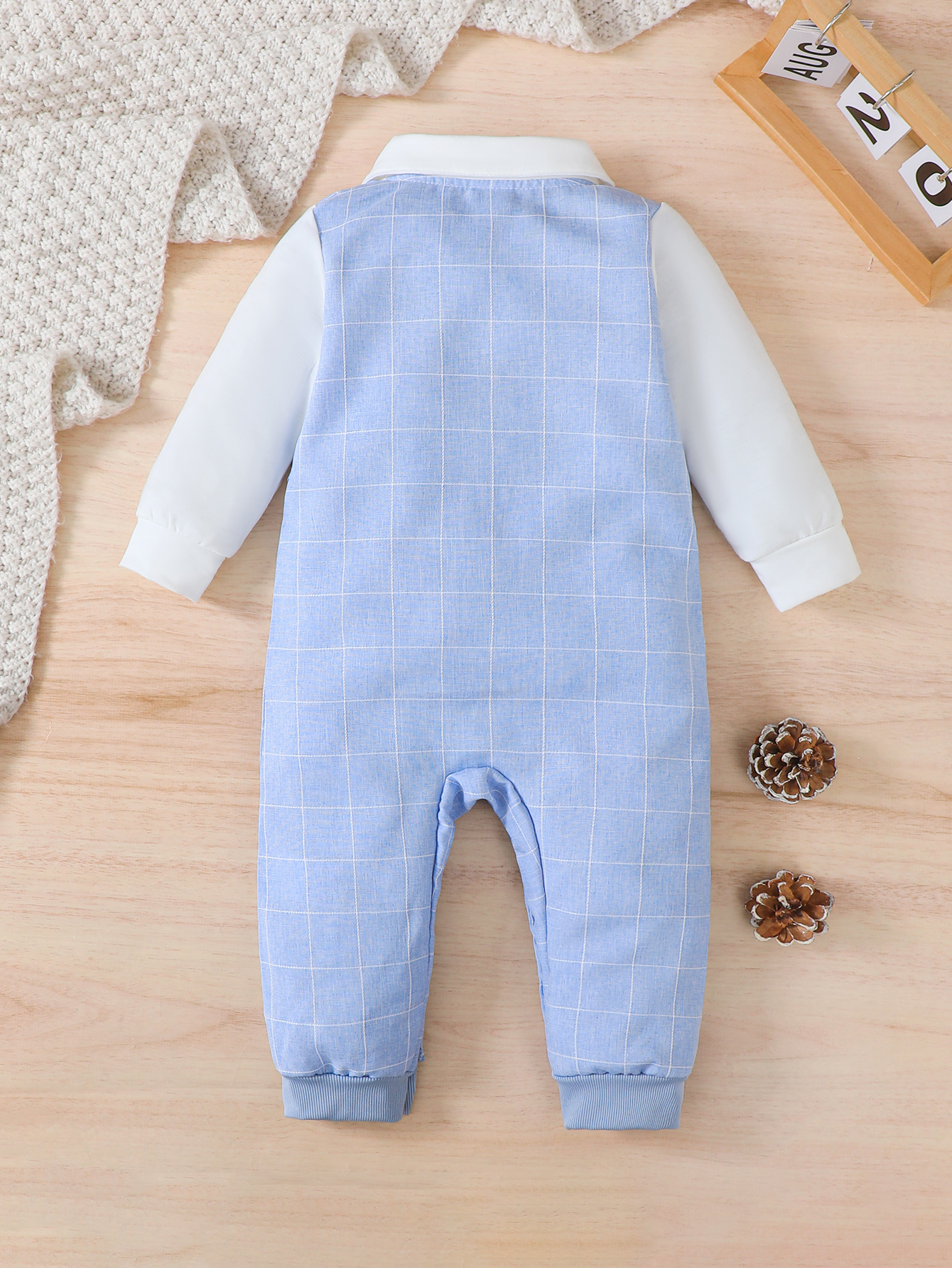 Catpapa boy Two-Piece Grid Vest Bow Tie Long Sleeve Baby Romper, 0-2Y Baby Boys, Soft Breathable Fabric, For Birthday Parties & Baby Photoshoots