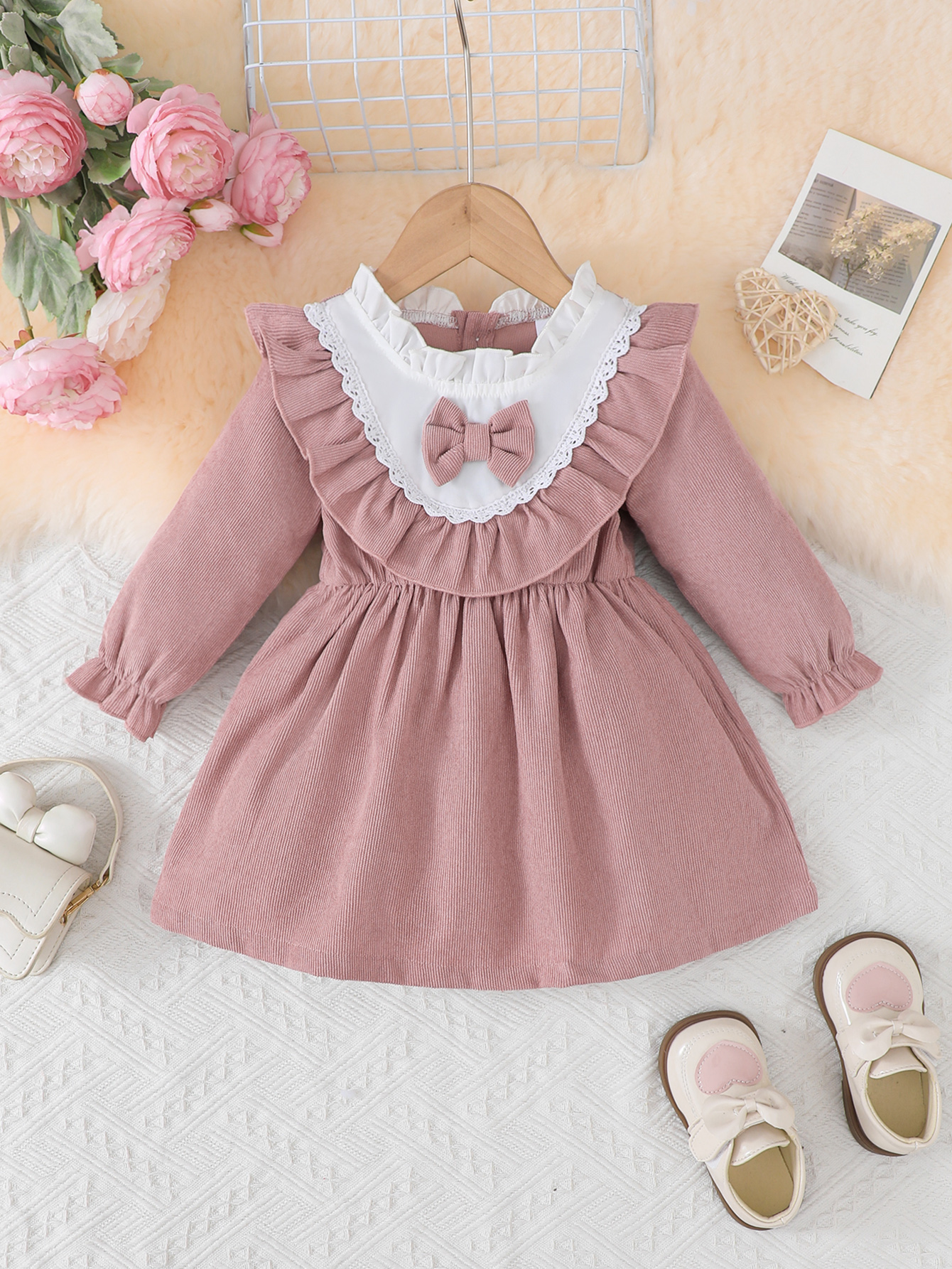 Catpapa girl Fake Two-Piece Grid Vest Bow Tie Long Sleeve Baby Romper, 0-2Y Baby Boys, Soft Breathable Fabric, For Birthday Parties & Baby Photoshoots girls dress girls clothing set
