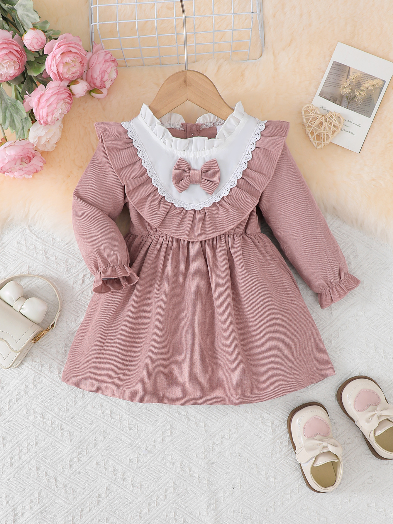 Catpapa girl Fake Two-Piece Grid Vest Bow Tie Long Sleeve Baby Romper, 0-2Y Baby Boys, Soft Breathable Fabric, For Birthday Parties & Baby Photoshoots girls dress girls clothing set