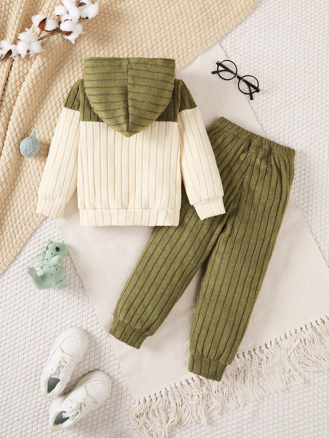 Catpapa boy Color Block Vertical Stripe Hooded Sweatshirt & Jogger Pants 2Pcs Set, 1-5Y Boys, Soft Skin-Friendly Fabric, For Daily Outdoor Activities boys clothing set hoodies for boys