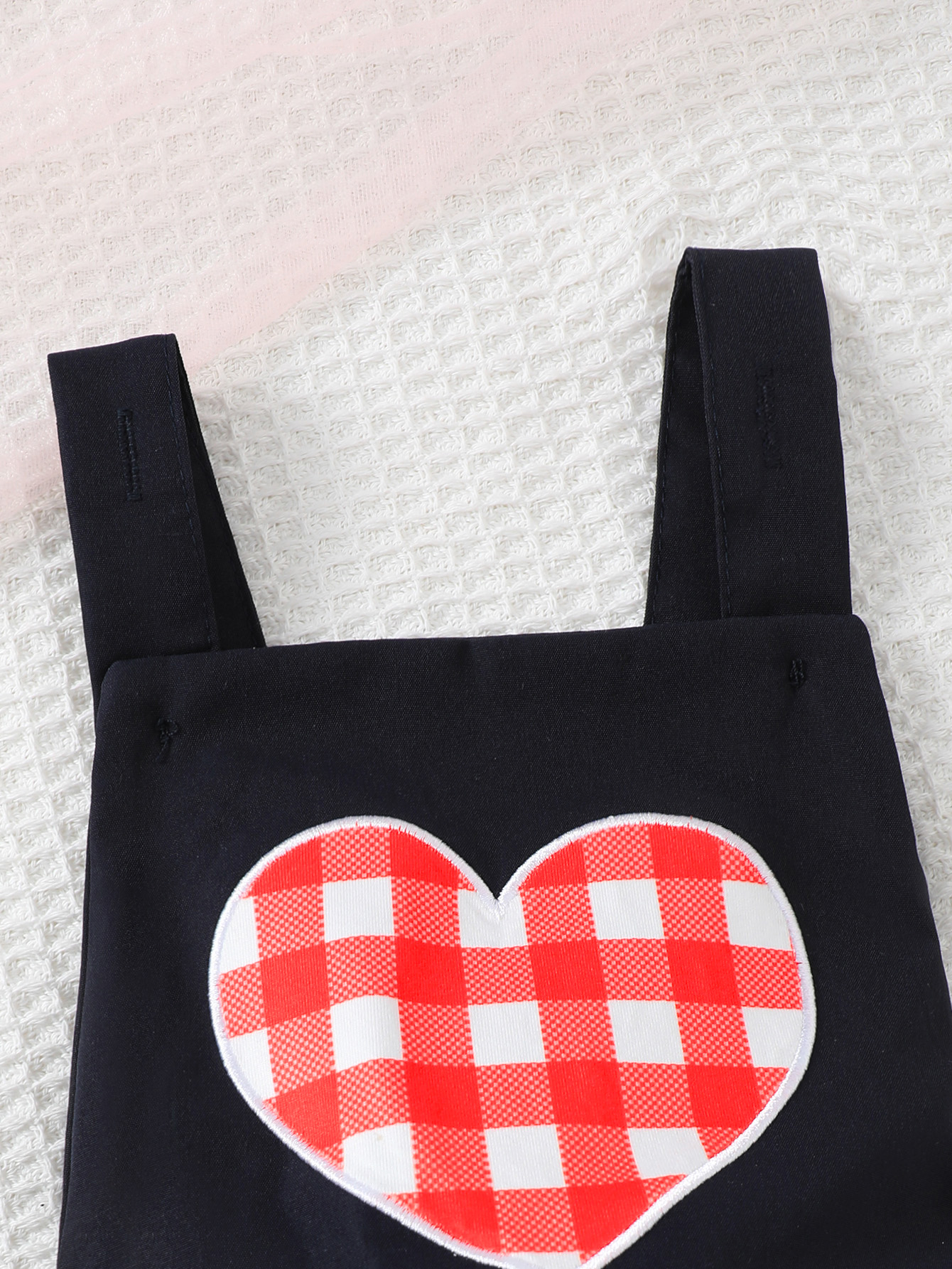 Catpapa girl Red Gingham Flutter Sleeve Top Heart Applique Suspender Romper with Bow Headband 3Pcs Set, 0-2Y Baby Girls, Soft Breathable Fabric, For Summer Daily Outings & Baby Photoshoots