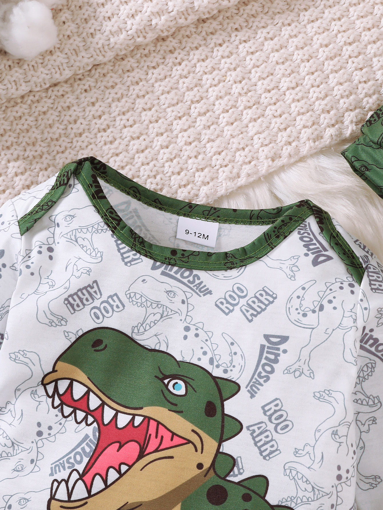 Catpapa boy Dinosaur Print Long Sleeve Romper Jogger Pants & Knot Hat 3Pcs Set, 0-2Y Baby Boys, Soft Breathable Fabric, For Daily Wear & Baby Photoshoots boys clothing set baby romper