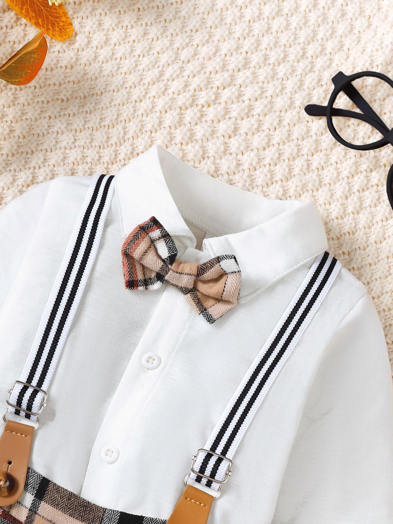 Catpapa boy Bow Tie Long Sleeve Bodysuit Plaid Suspender Pants & Beret 3Pcs Set, 0-2Y Baby Boys, Soft Breathable Fabric, For Birthday Party & Baby Photoshoot boys clothing set children clothing
