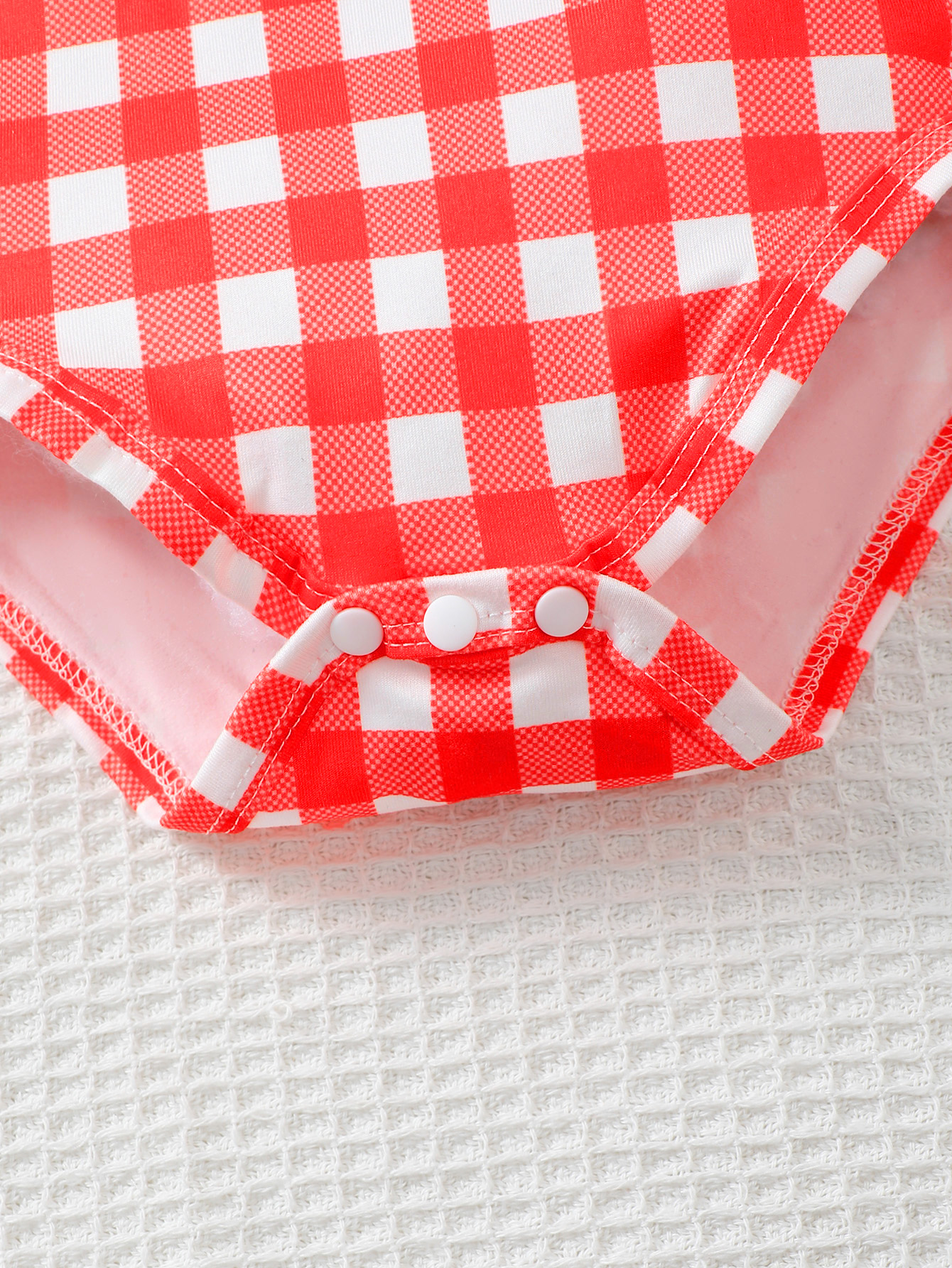 Catpapa girl Red Gingham Flutter Sleeve Top Heart Applique Suspender Romper with Bow Headband 3Pcs Set, 0-2Y Baby Girls, Soft Breathable Fabric, For Summer Daily Outings & Baby Photoshoots