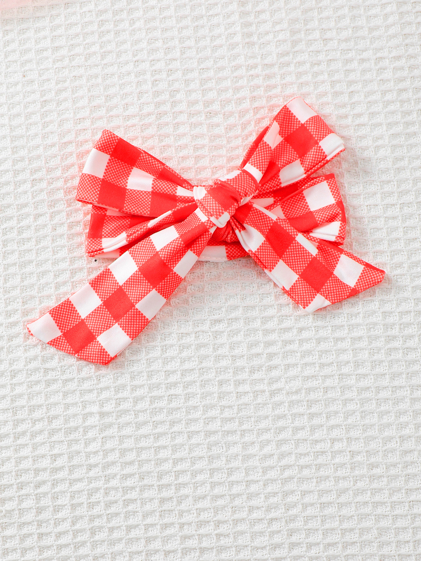 Catpapa girl Red Gingham Flutter Sleeve Top Heart Applique Suspender Romper with Bow Headband 3Pcs Set, 0-2Y Baby Girls, Soft Breathable Fabric, For Summer Daily Outings & Baby Photoshoots