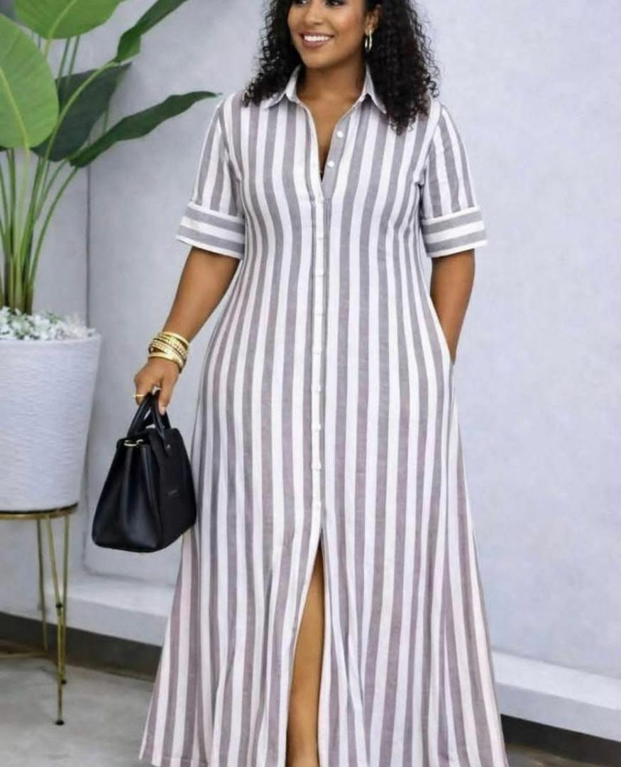 Women’s Striped Maxi Shirt Dress
