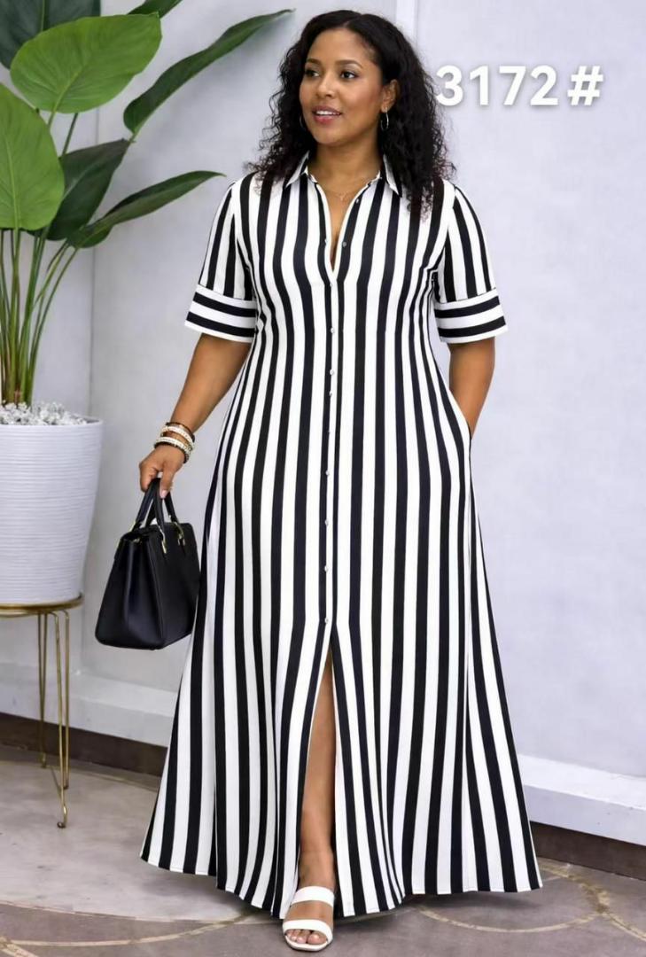 Women’s Striped Maxi Shirt Dress
