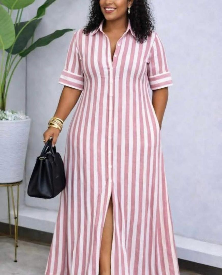 Women’s Striped Maxi Shirt Dress