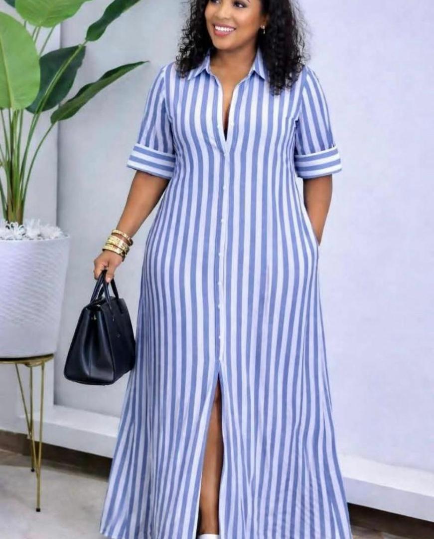 Women’s Striped Maxi Shirt Dress
