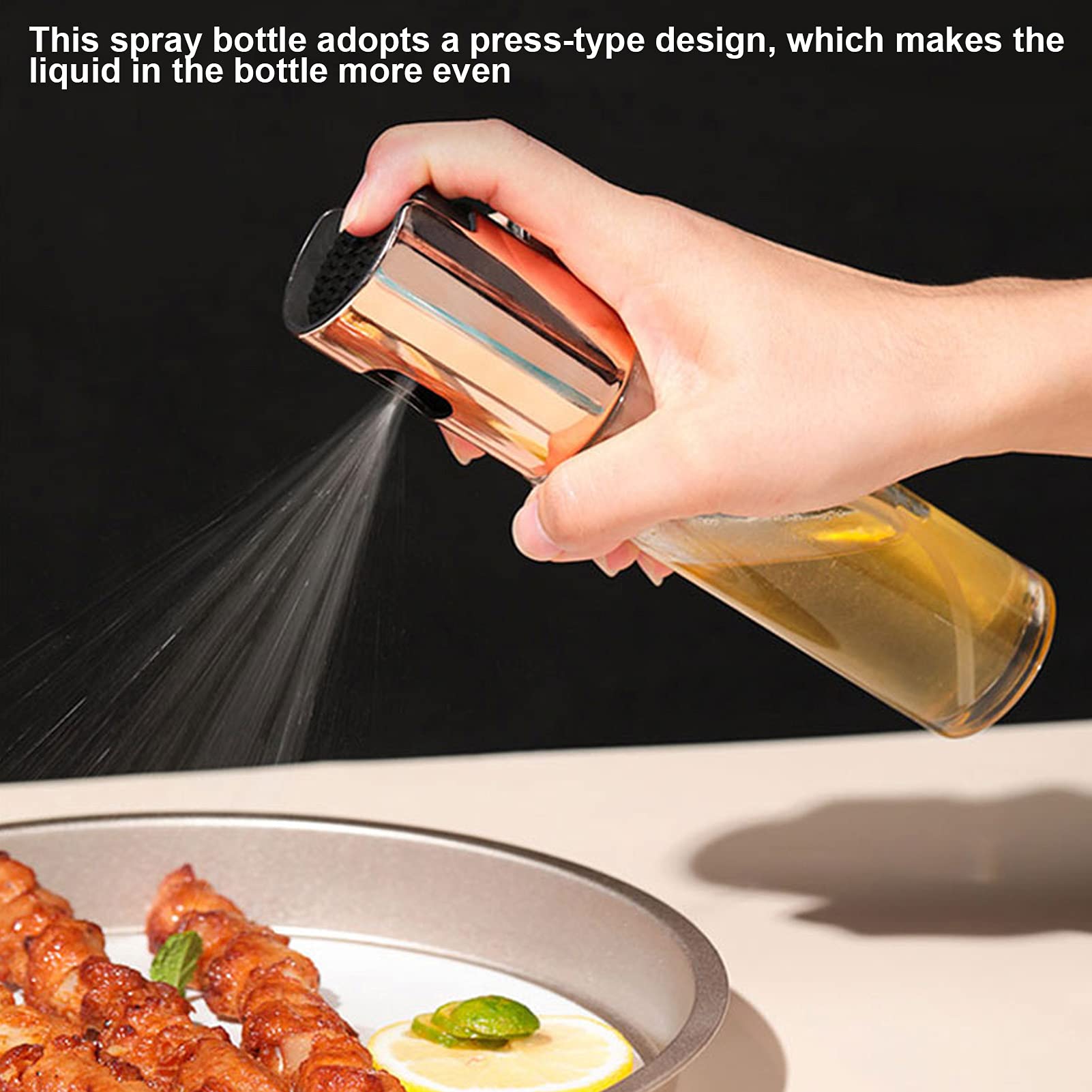 Kitchen press - action oil spray bottles. oil dispenser, they help control oil usage. Ideal for cooking and grilling, these bottles spray oil evenly.They can also hold condiments like oil and vinegar。