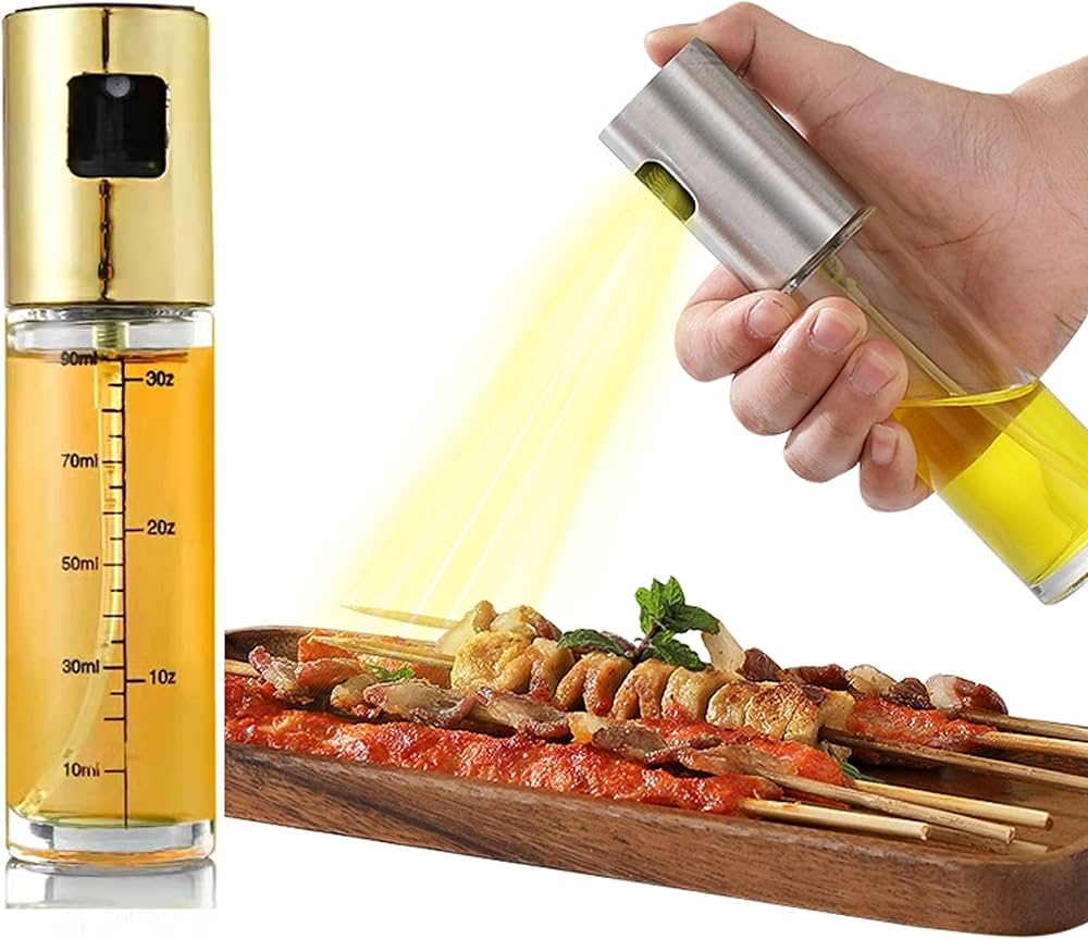 Kitchen press - action oil spray bottles. oil dispenser, they help control oil usage. Ideal for cooking and grilling, these bottles spray oil evenly.They can also hold condiments like oil and vinegar。