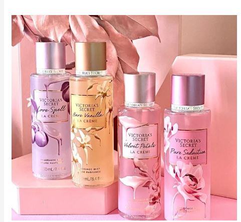 VICTORIA SECRETS LA CREME (1pc) Women Perfume Body Splash Longlasting Floral Fruity Fragrance Gift ideas (Pure Seduction, Velvet Petals, Bare Vanilla) Notes: Lactonic, Gardenia