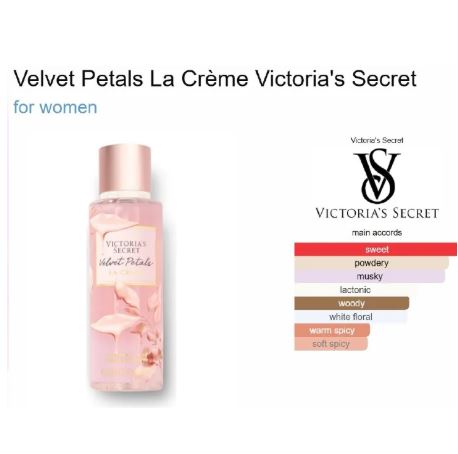 VICTORIA SECRETS LA CREME (1pc) Women Perfume Body Splash Longlasting Floral Fruity Fragrance Gift ideas (Pure Seduction, Velvet Petals, Bare Vanilla) Notes: Lactonic, Gardenia