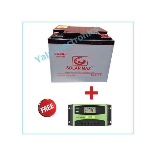 Solarmax Maintenance Free Battery 80AH Battery + Digital Solar Charge Controller