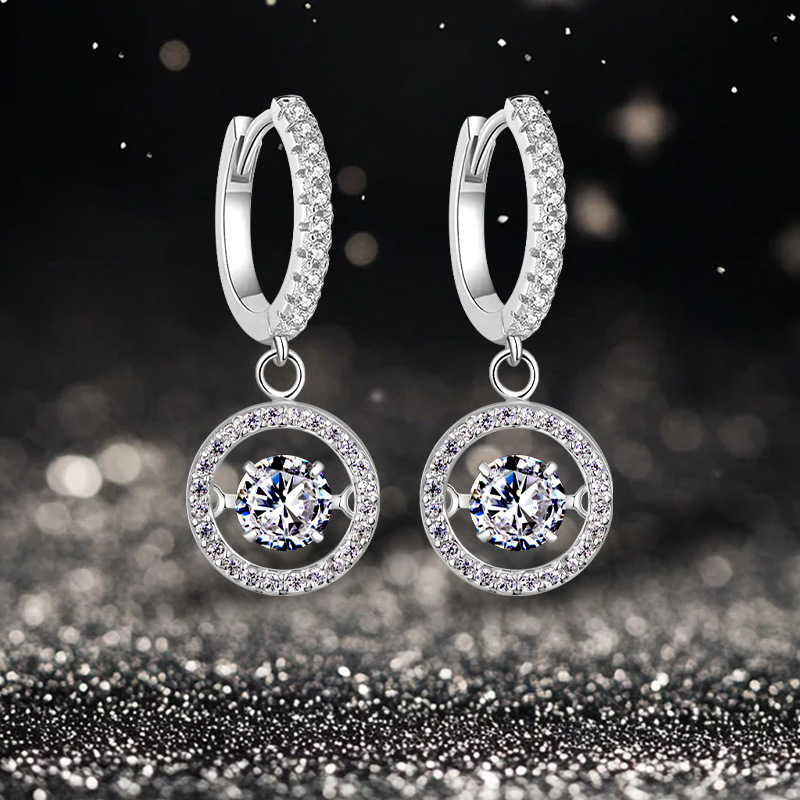 Smart and explosive s925 pure silver earrings made of moissanite high carbon stone, 50% cross-border European and American D-color moissanite earrings factory