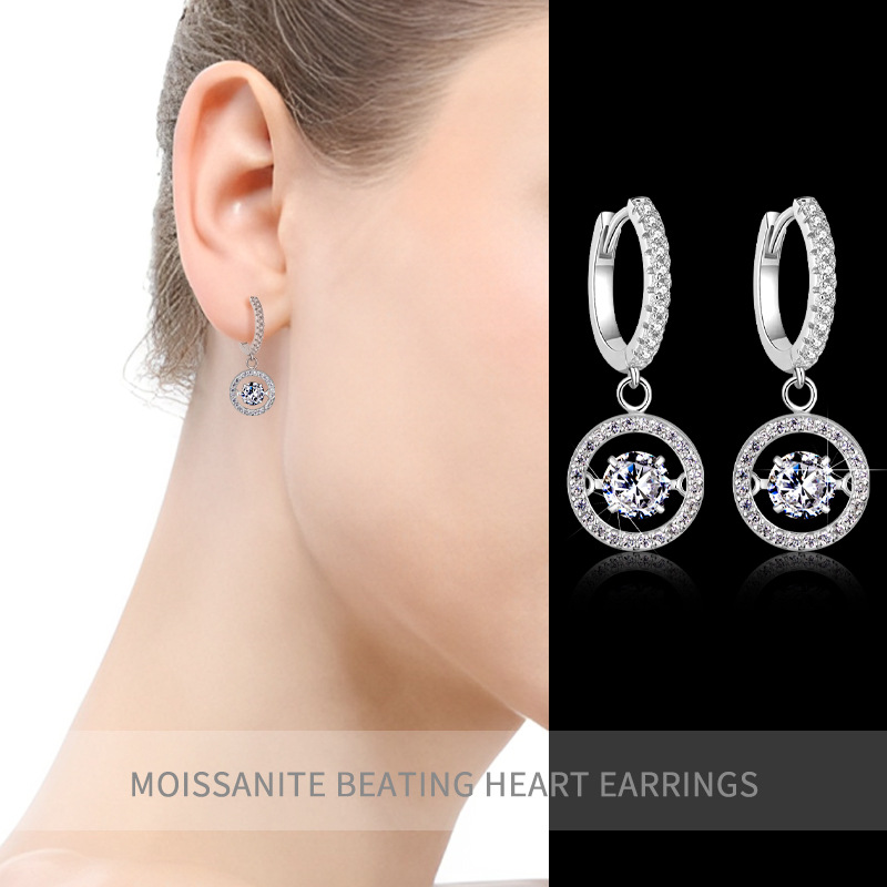 Smart and explosive s925 pure silver earrings made of moissanite high carbon stone, 50% cross-border European and American D-color moissanite earrings factory