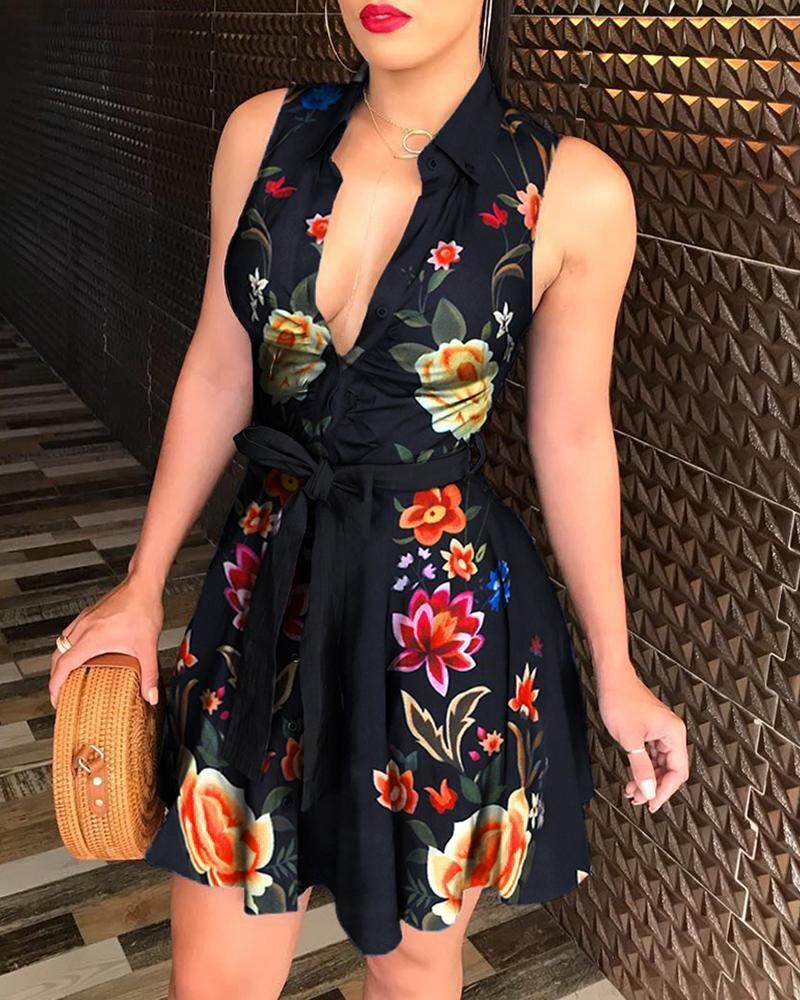 "V neck tie strap dress women", "sexy printed summer dress", "cross-border fashion wholesale", "Amazon hot selling women's clothing 2025" Color 1 S