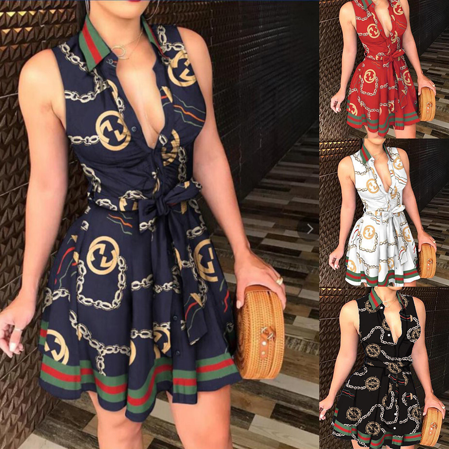 "V neck tie strap dress women", "sexy printed summer dress", "cross-border fashion wholesale", "Amazon hot selling women's clothing 2025" Color 1 S