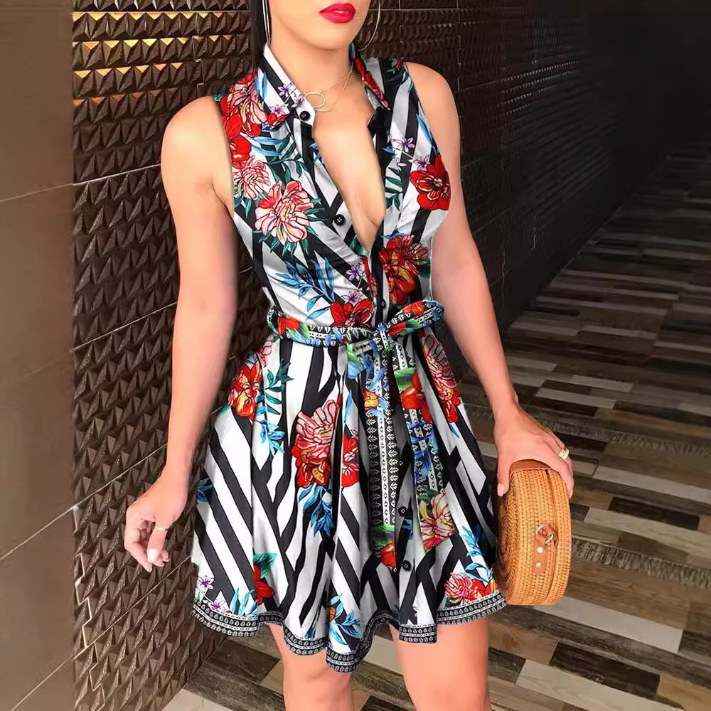 "V neck tie strap dress women", "sexy printed summer dress", "cross-border fashion wholesale", "Amazon hot selling women's clothing 2025" Color 1 S