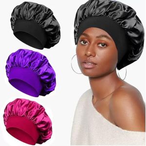 2PCS Satin Bonnet, Bonnets for Women, Silk Hair Bonnet for Sleeping, Wide Band Sleep Cap for Curly Hair Braids