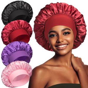 4PCS Satin Bonnet, Bonnets for Women, Silk Hair Bonnet for Sleeping, Wide Band Sleep Cap for Curly Hair Braids