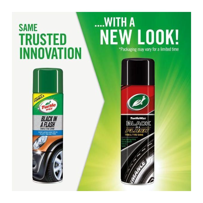 Turtle Wax BLACK IN A FLASH TRIM & TYRE WAX AERO is an all-in-one treatment to restore both tyres and trims back to original black appearance. Suitable for all exterior plastic, rubber, vinyl and tyre