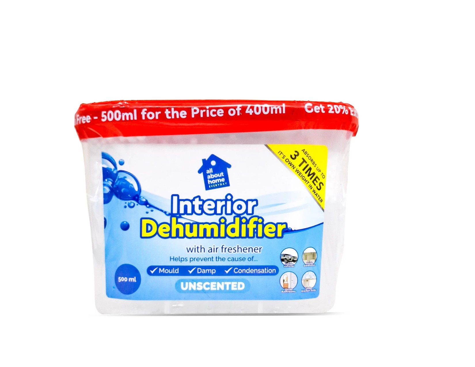 AAH Interior Moisture Absorber Interior Dehumidifier Absorbing Humidity Unsented 500Ml-Designed for larger rooms like living rooms, bathrooms, basements, or laundry areas,and refillable design
