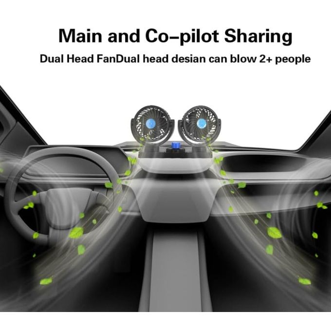 360° Rotation Double-Head Car Fan Electric Fan-USB Interface