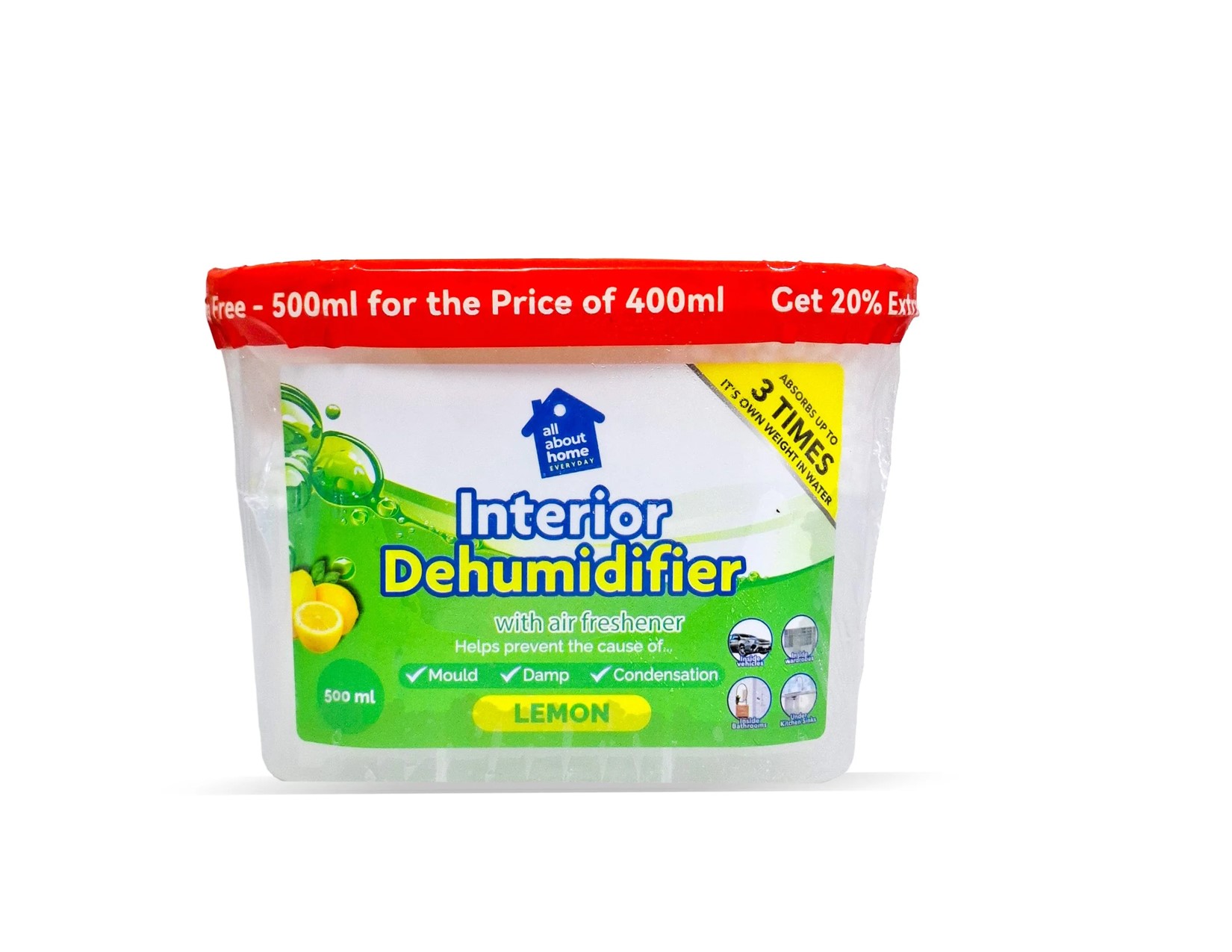 AAH Interior Moisture Absorber Interior Dehumidifier Absorbing Humidity Lemon 500Ml-Designed for larger rooms like living rooms, bathrooms, basements, or laundry areas,and refillable design