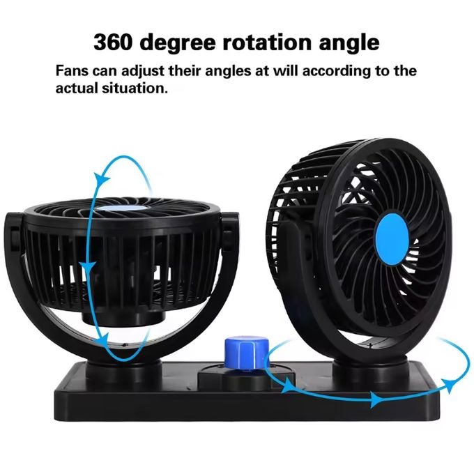 360° Rotation Double-Head Car Fan Electric Fan-USB Interface
