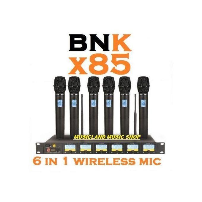 Bnk -X85 Professional  6 in 1 Wireless Microphone Set with its Six hand held microphones in one receiver-  It covers a long range of over 100 meters, 200m in open space,4 separate XLR channels