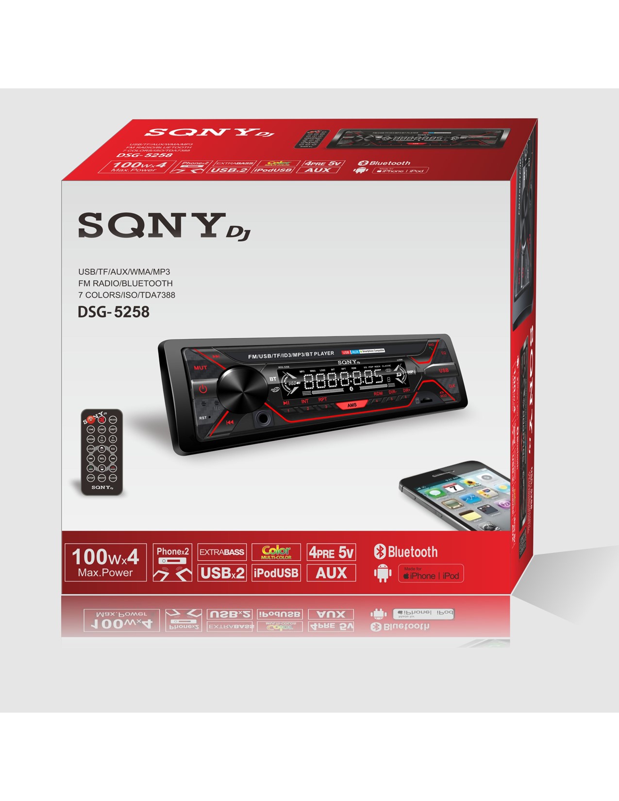 Sony JL 5258 Car Stereo Bluetooth USB FM Radio MP3 Player – High Power Car Audio System with Aux Input, SD Slot, Remote Control & Digital Display for All Vehicles