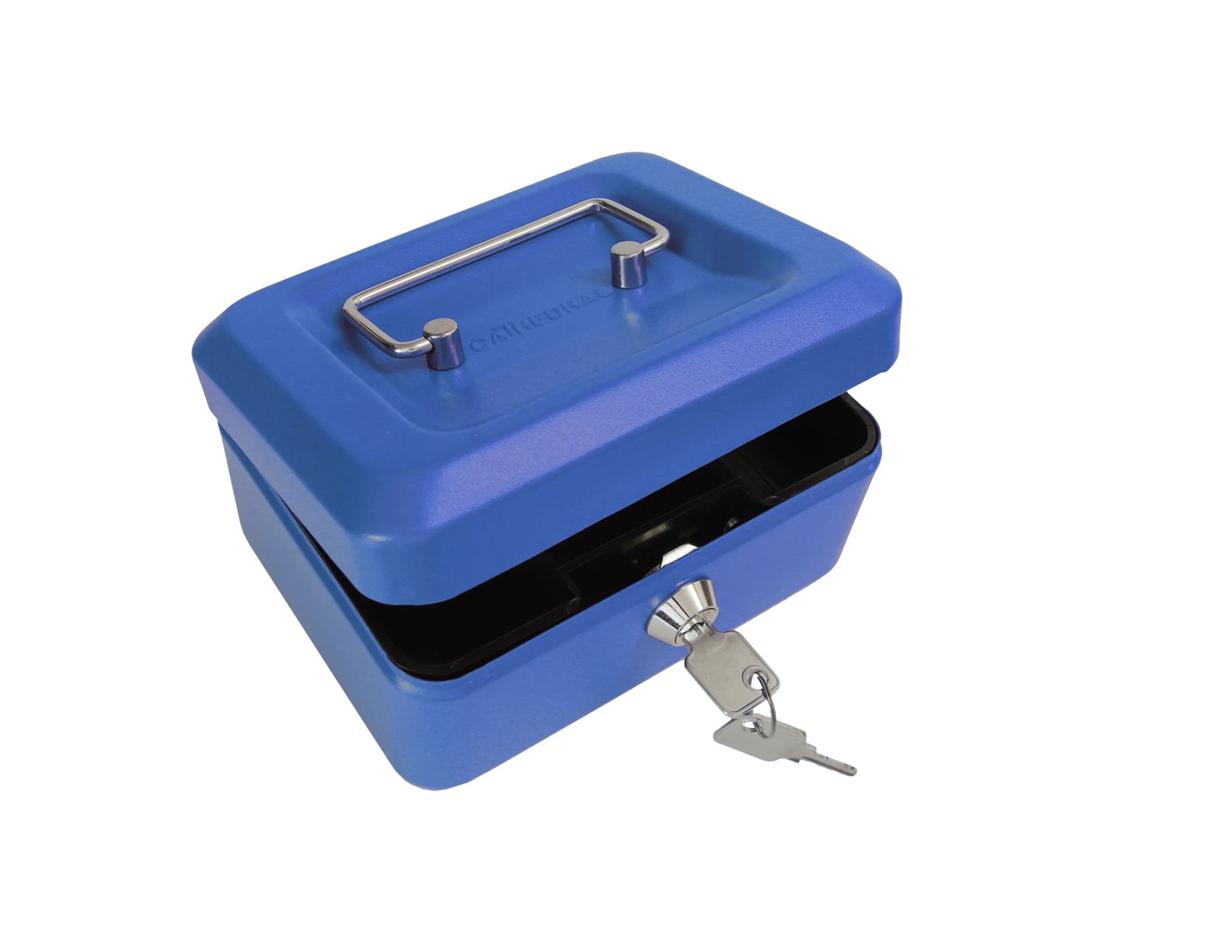 Metal Cash Box with Money Tray and Lock, Money Box with Cash Tray, Cash Drawer-Cash Box 6 Inches With 2Keys Lock-Blue