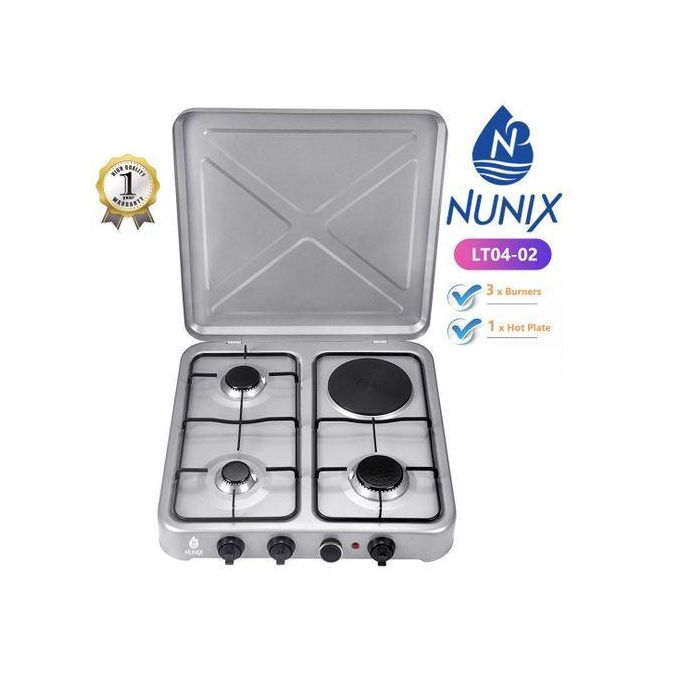 Nunix 3 Gas + 1 Electric Hot Plate Table Top Cooker Burner Stove LT04-02 Gas stove gas cooker 【hot】gas cooker/stove gas cooker cooking gas cooker burner gas cooker stainless Black