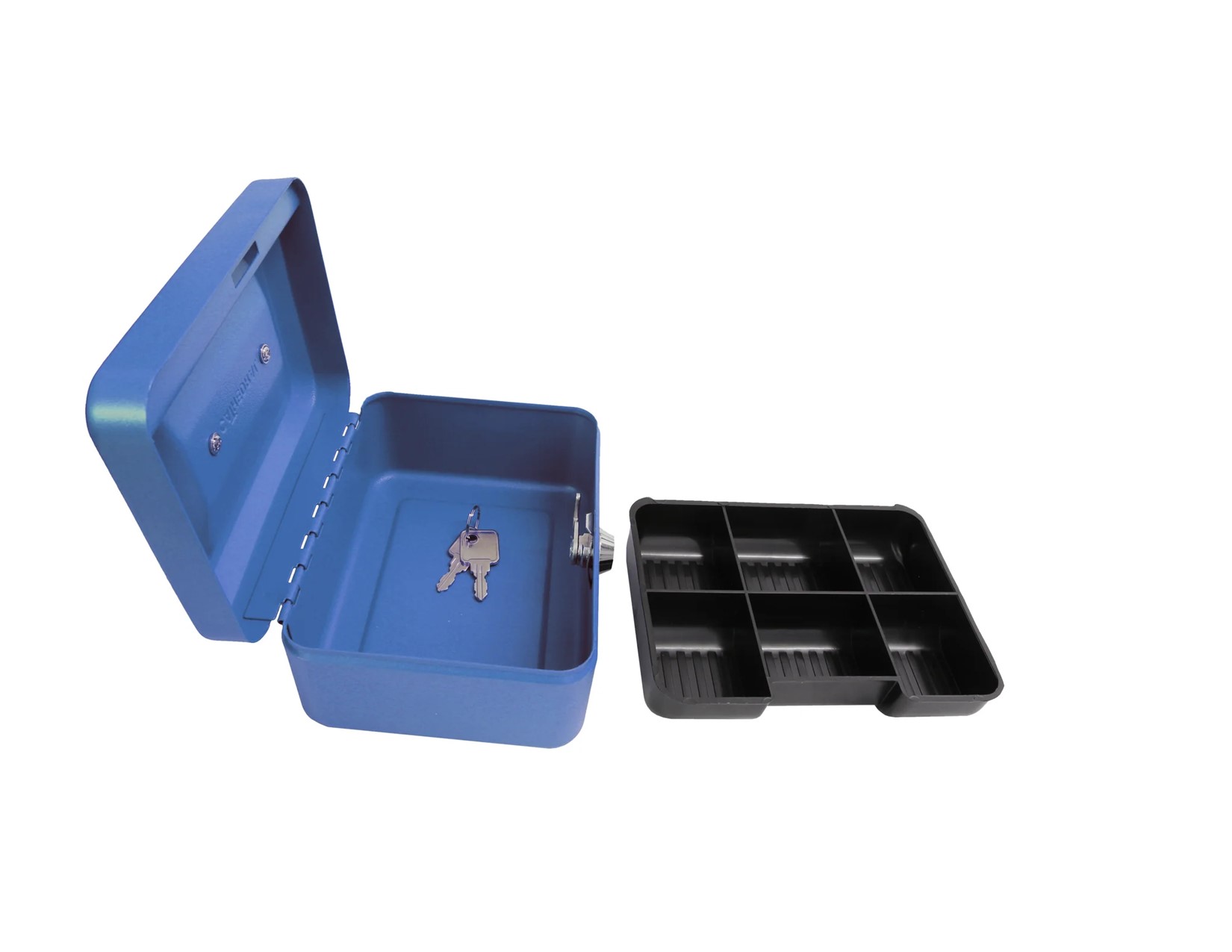 Metal Cash Box with Money Tray and Lock, Money Box with Cash Tray, Cash Drawer-Cash Box 6 Inches With 2Keys Lock-Blue
