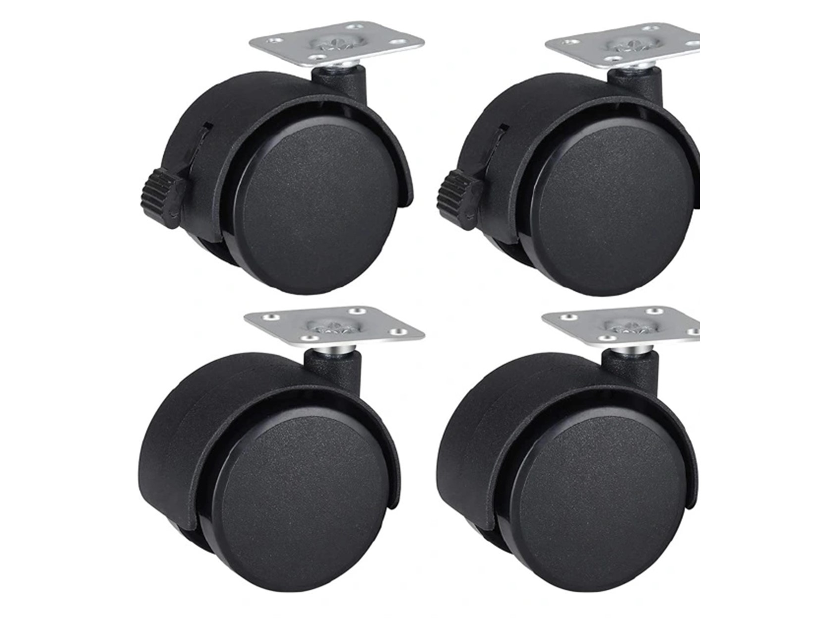 4 Pack Twin Wheel Casters - 2-Inch - Swiveling Top Plate With Brakes Small Flat Caster Wheels Furniture Castor For Carpet Furniture