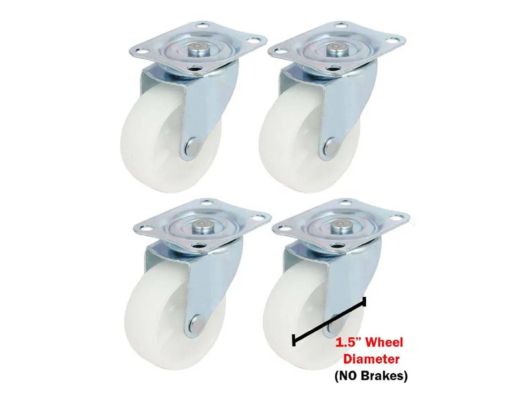 4pcs Pack Caster Wheels 1.5-inch Bearing Single Wheel Swivel Plate Ball Bearing Trolley Casters Nylon Top Plate Mounted White Capacity (No Brake)