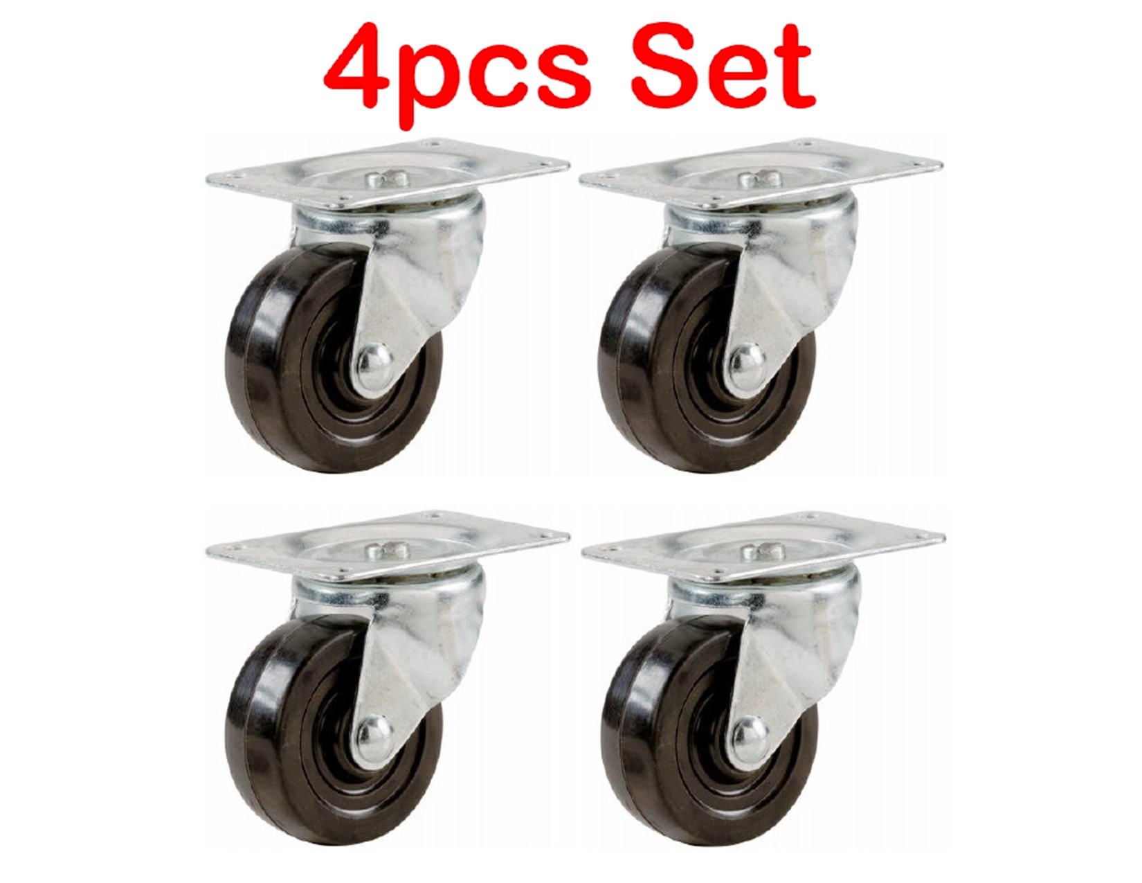 4 Pack 2" Swivel Caster Wheels Rubber Base with Top Plate & Bearing Heavy Duty For Furniture