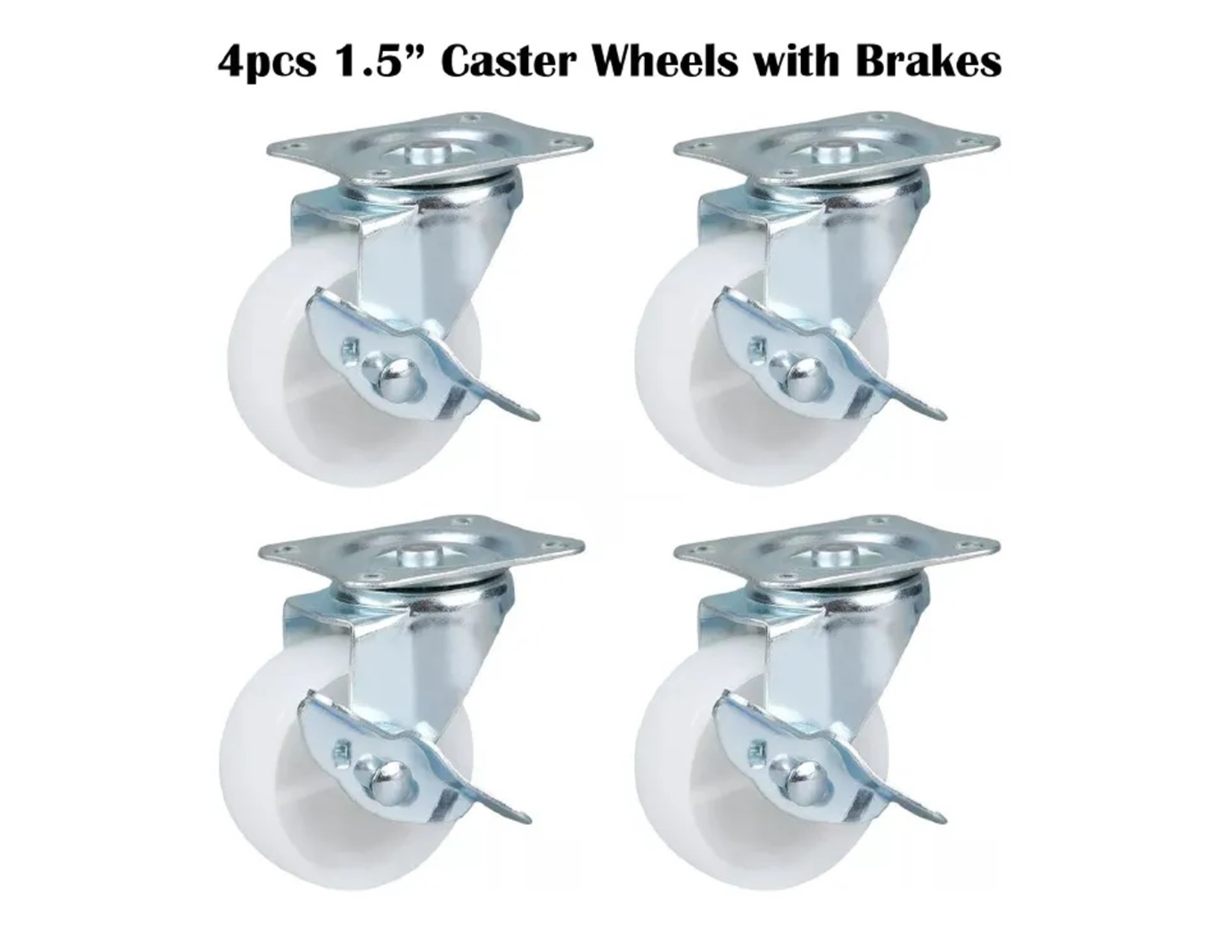 4 Pack 1.5 inch Swivel Casters Wheels Castor White Nylon Roller Bearing Chair Wheel Heavy Duty Industrial Transport Plate Caster for Furniture Table Trolley Workbench Garage