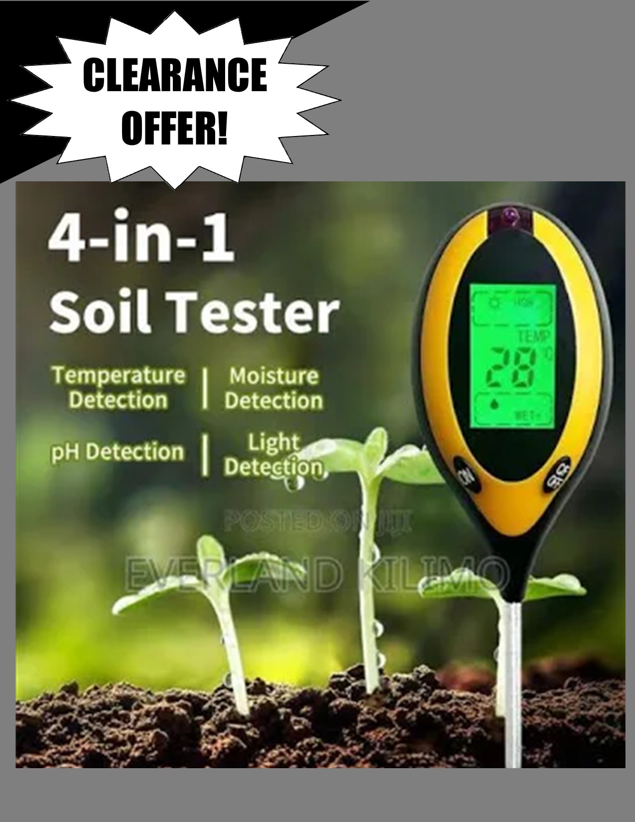 Deli Soil Tester DL33321B 4 in 1 – Soil pH, Moisture, Temperature & Sunlight Meter for Plants, Garden & Farm