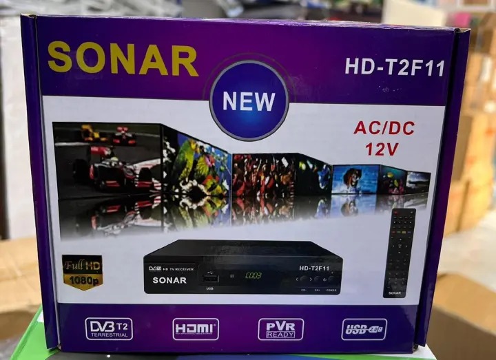 Sonar HD-T2F11 Free To Air Digital TV Decoder Full HD 1080p, DVB-T2 Receiver with HDMI & USB Support, PVR Recording, AC/DC 12V Compatible Set Top Box with Remote Control