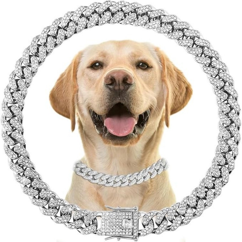 Hot Sale African Trendy 12mm Wide Bling Bling Full Rhinestone Christmas Dog Collar Iced Out Pet Collar Fit Small Medium Large Dogs Cats Pet Accessories Holiday