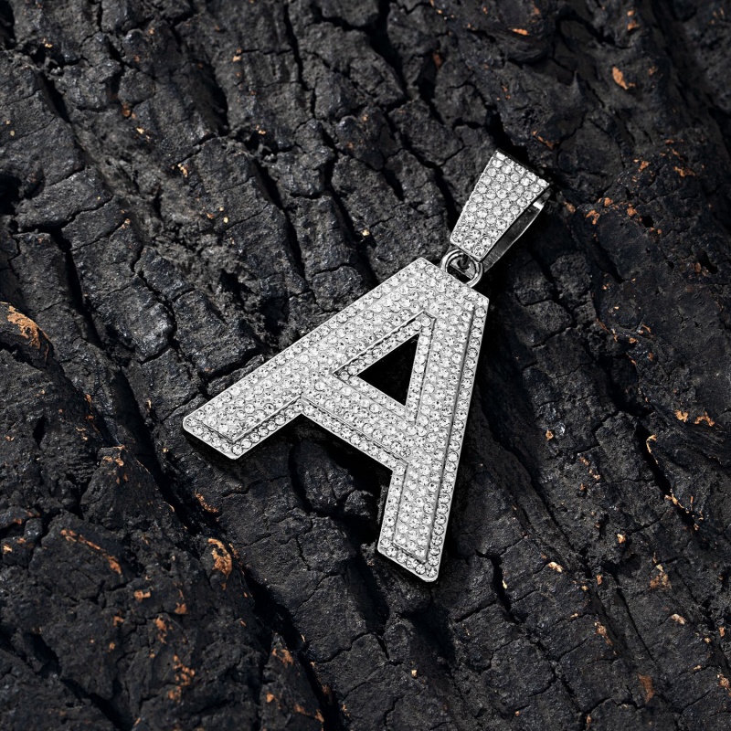 Hot Selling Fashion Hip Hop Cuban Link Chain Necklace 3D Iced Out Letter A with Candy Heart Pendant Popular African Rap Street Dance Jewelry Accessory