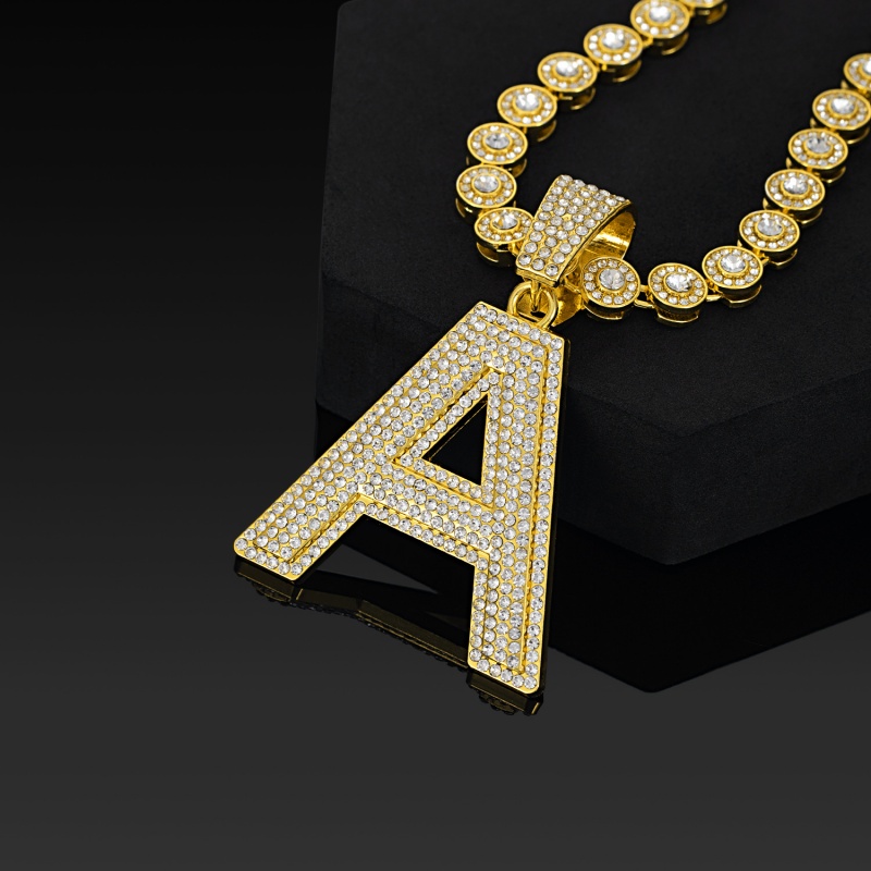 Hot Selling Fashion Hip Hop Cuban Link Chain Necklace 3D Iced Out Letter A with Candy Heart Pendant Popular African Rap Street Dance Jewelry Accessory