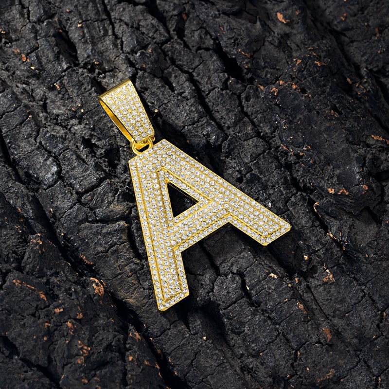 Hot Selling Fashion Hip Hop Cuban Link Chain Necklace 3D Iced Out Letter A with Candy Heart Pendant Popular African Rap Street Dance Jewelry Accessory
